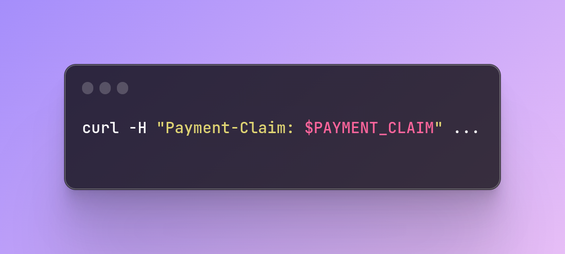 A curl command showing a layer 2 payment in an API request header